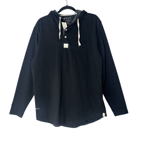 BYLT Basics Other - Bylt Sweatshirt Hooded Men's Large Black Drop Cut‎ Henley Long Sleeve Basic